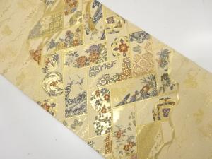 桧垣に鴛鴦・群鶴・草花模様織り出し　袋帯